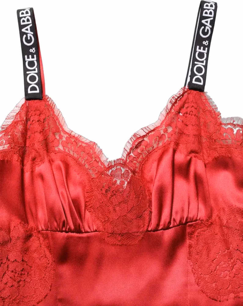 Dolce & Gabbana Red Silk Sleeveless Maxi Long Lace Trim Dress