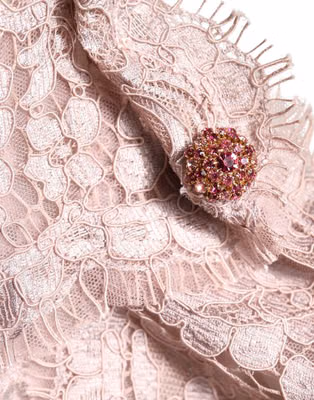 Pink Lace Long Sleeves Evening Gown Dress