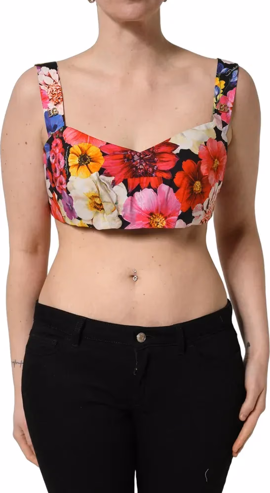 Dolce & Gabbana Multicolor Floral Cropped Bustier Tank Top