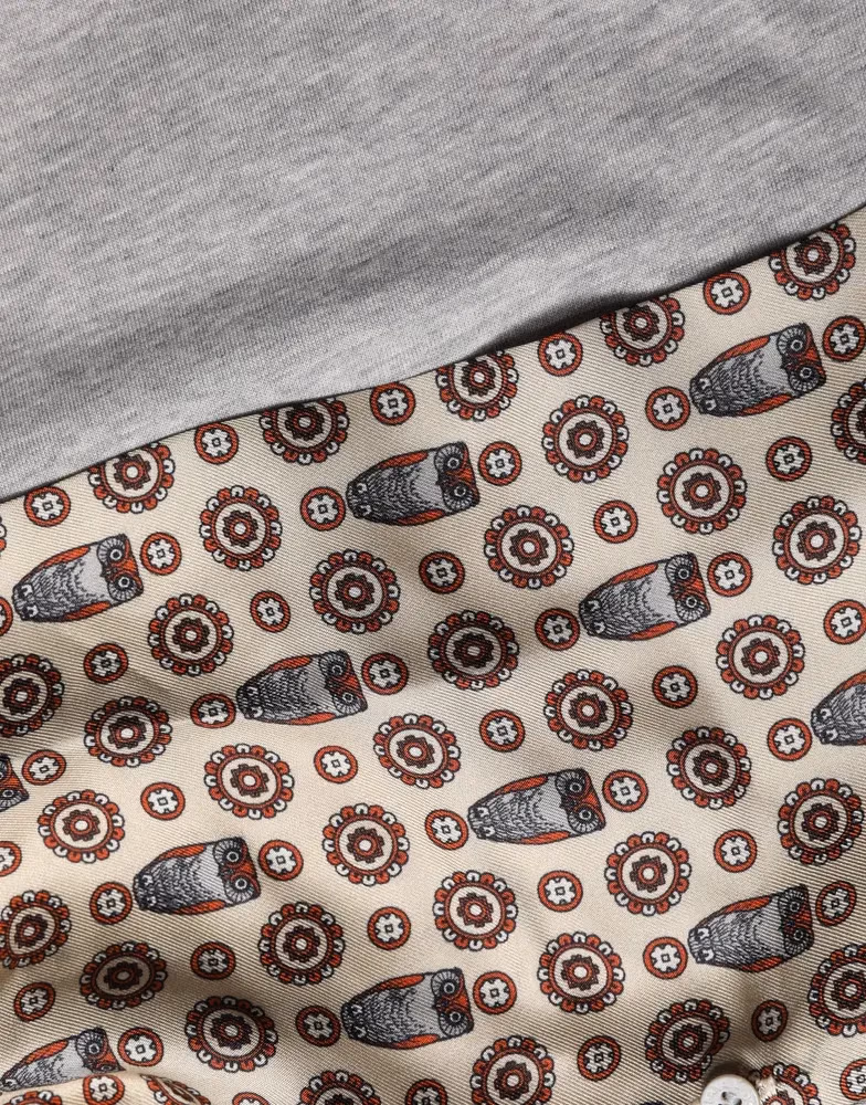 Dolce & Gabbana Gray Cotton V-neck Owl Silk Scarf Top T-shirt