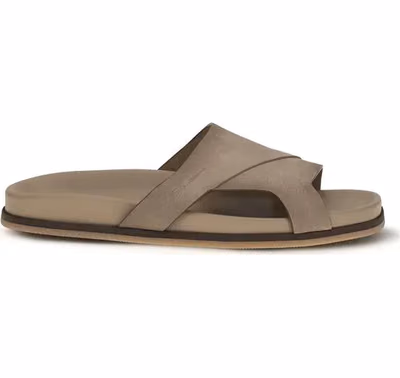 Beige Calf Leather Bos Taurus Flat Sandals