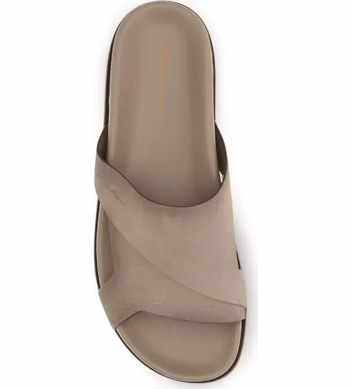 Santoni Beige Calf Leather Bos Taurus Flat Sandals