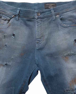 Blue Distressed Mid Waist Skinny Denim Jeans
