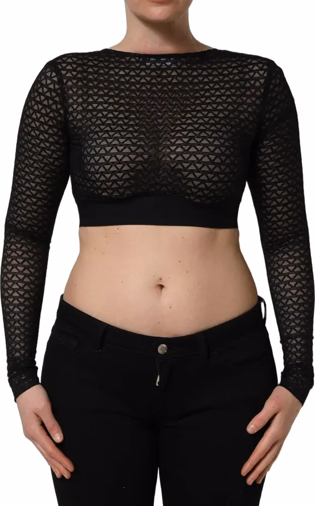 Dolce & Gabbana Black Nylon Fishnet Long Sleeve Cropped Top