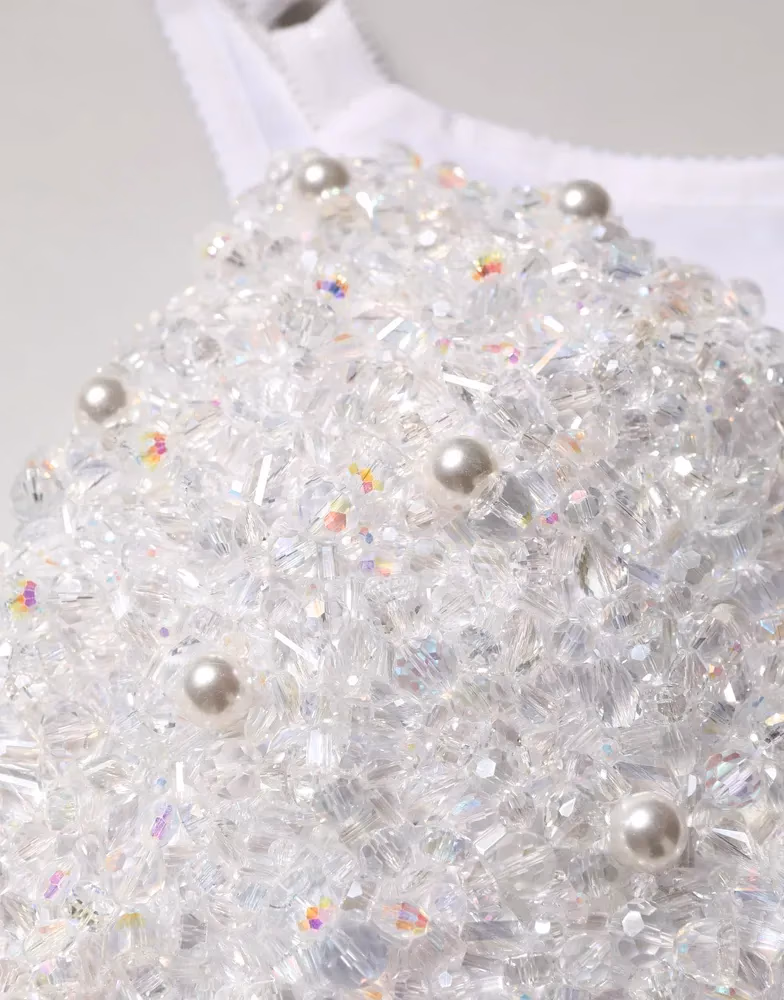 Dolce & Gabbana White Pearls Beaded Corset Bustier Crop Top