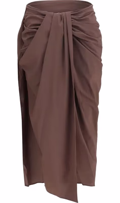 Brown Polyester Midi Skirt