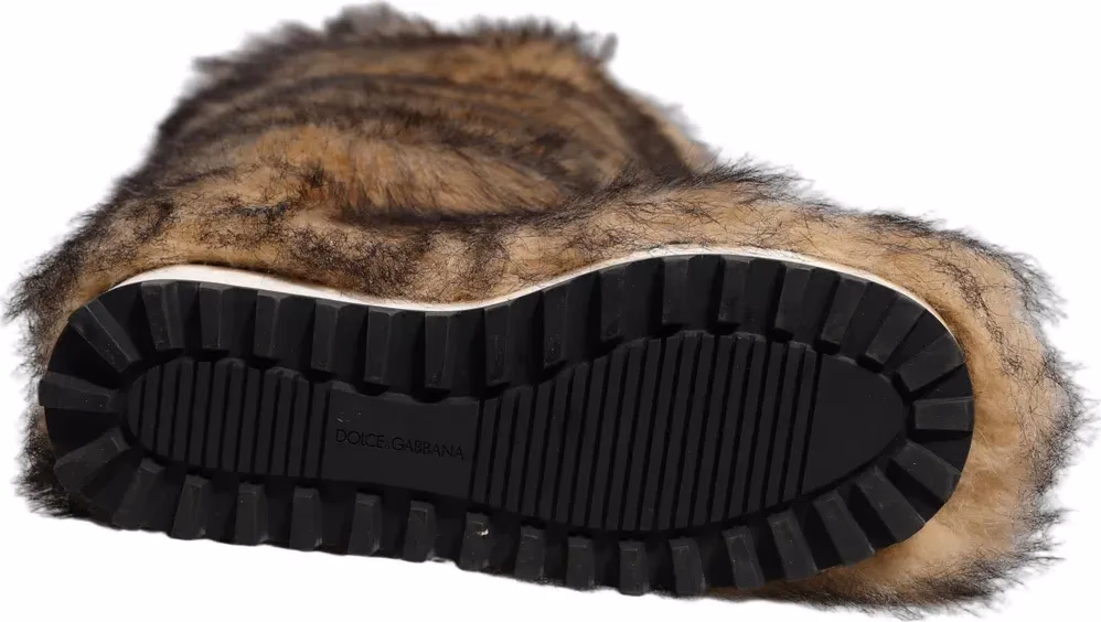 Dolce & Gabbana Brown Faux Skim Ski Fur Knee High Boots Shoes