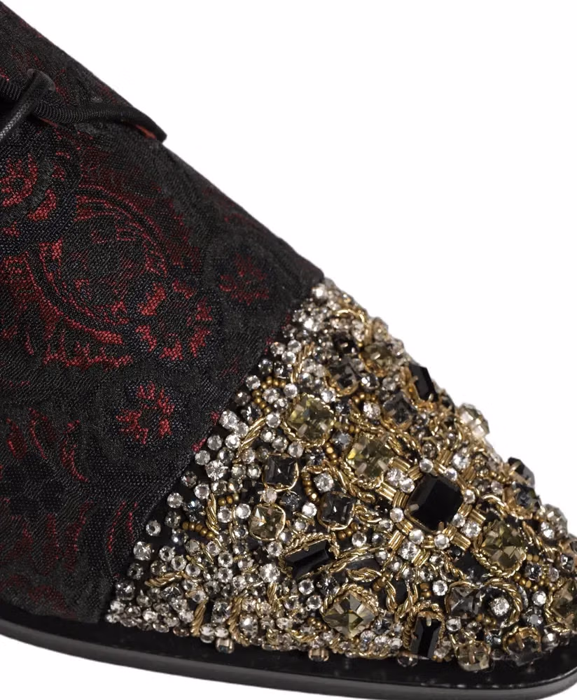 Dolce & Gabbana Black Red Embellished Derby Dress Formal Shoes