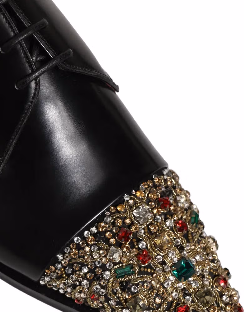 Dolce & Gabbana Black Embellished Derby Dress Formal Shoes