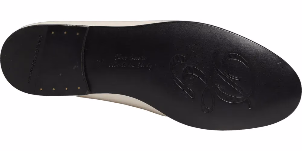 Dolce & Gabbana White Satin Logo Slip On Flats Loafers Shoes