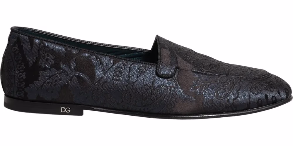 Dolce & Gabbana Silver Jacquard Leather Slip On Loafers Shoes