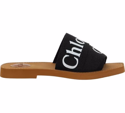 Black Cotton Flat Sandals