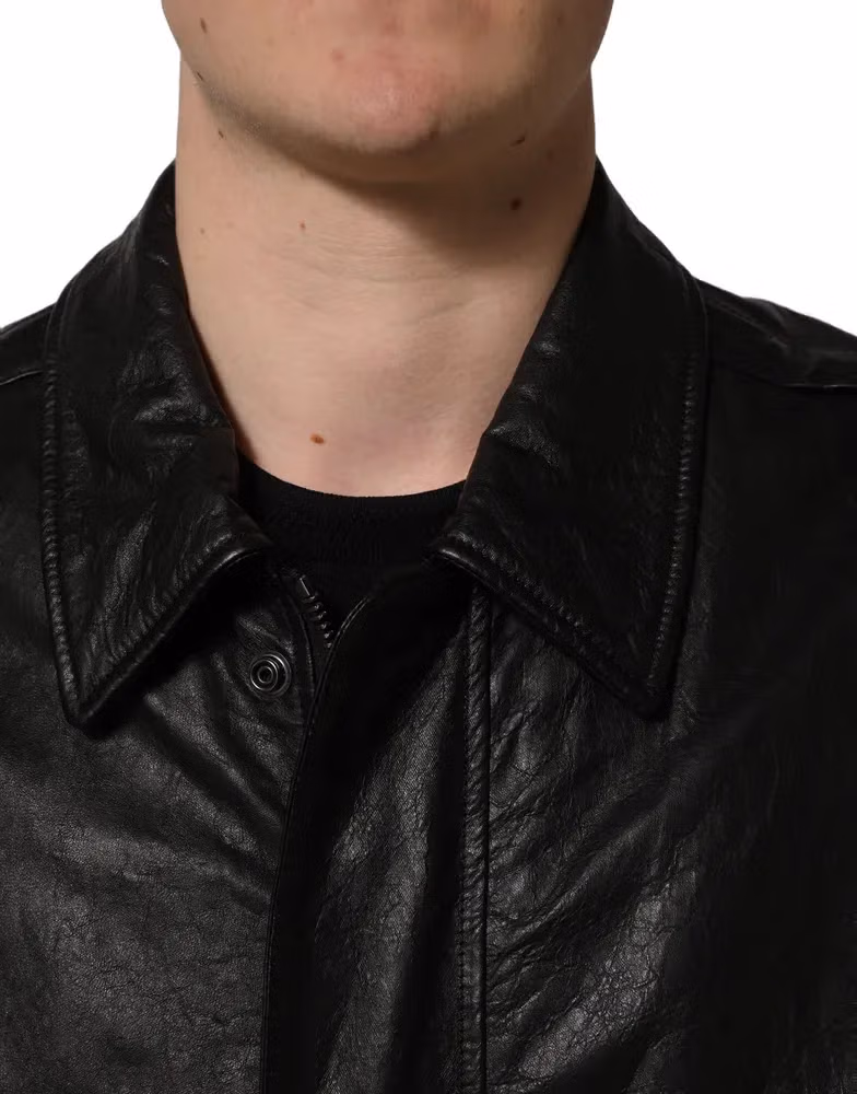Dolce & Gabbana Black Leather Full Zip Men Biker Jacket