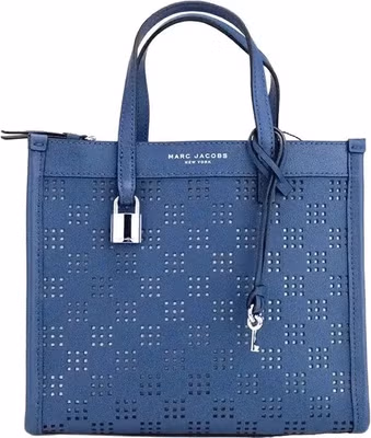 Marc Jacobs Mini Grind Blue Sea Perforated Leather Crossbody Tote Bag Purse