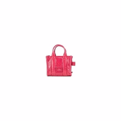 Marc Jacobs The Shiny Crinkle Micro Tote Magenta Leather Crossbody Bag Handbag