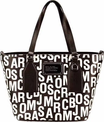 Marc Jacobs Small Black White Monogram Print Saffiano Leather Tote Crossbody Bag