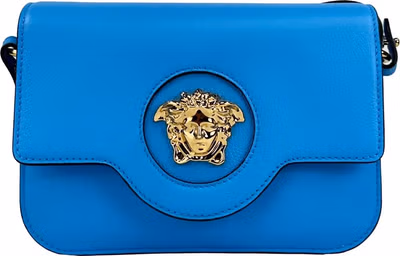 Versace La Medusa Blue Leather Shoulder Crossbody Bag Purse