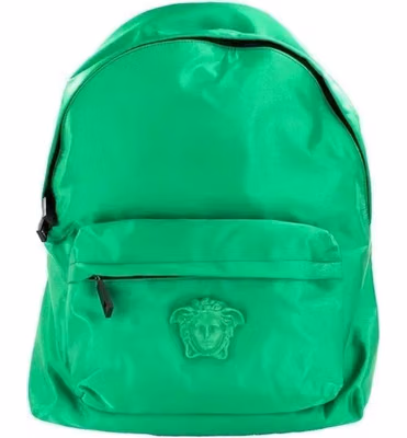 Versace Large Bright Green Nylon Fabric Medusa Shoulder Backpack Bookbag