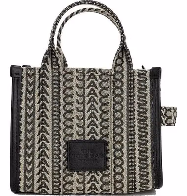 Marc Jacobs The Monogram Beige Mini Tote Woven Jacquard Canvas Crossbody Handbag