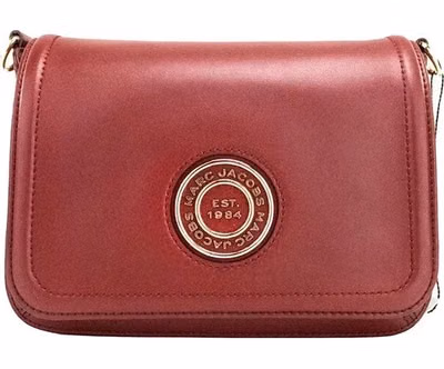 Marc Jacobs Medium Metal Signet Syrah Smooth Leather Flap Crossbody Purse Bag