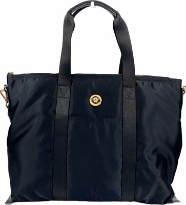 Versace Black Nylon Fabric La Medusa Shoulder Tote Bag