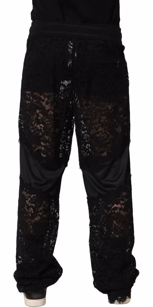 Dolce & Gabbana Black Lace Mid Waist Jogger Men Trouser Pants