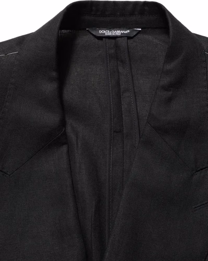 Dolce & Gabbana Black Linen Slim Fit Formal 2 Piece Suit