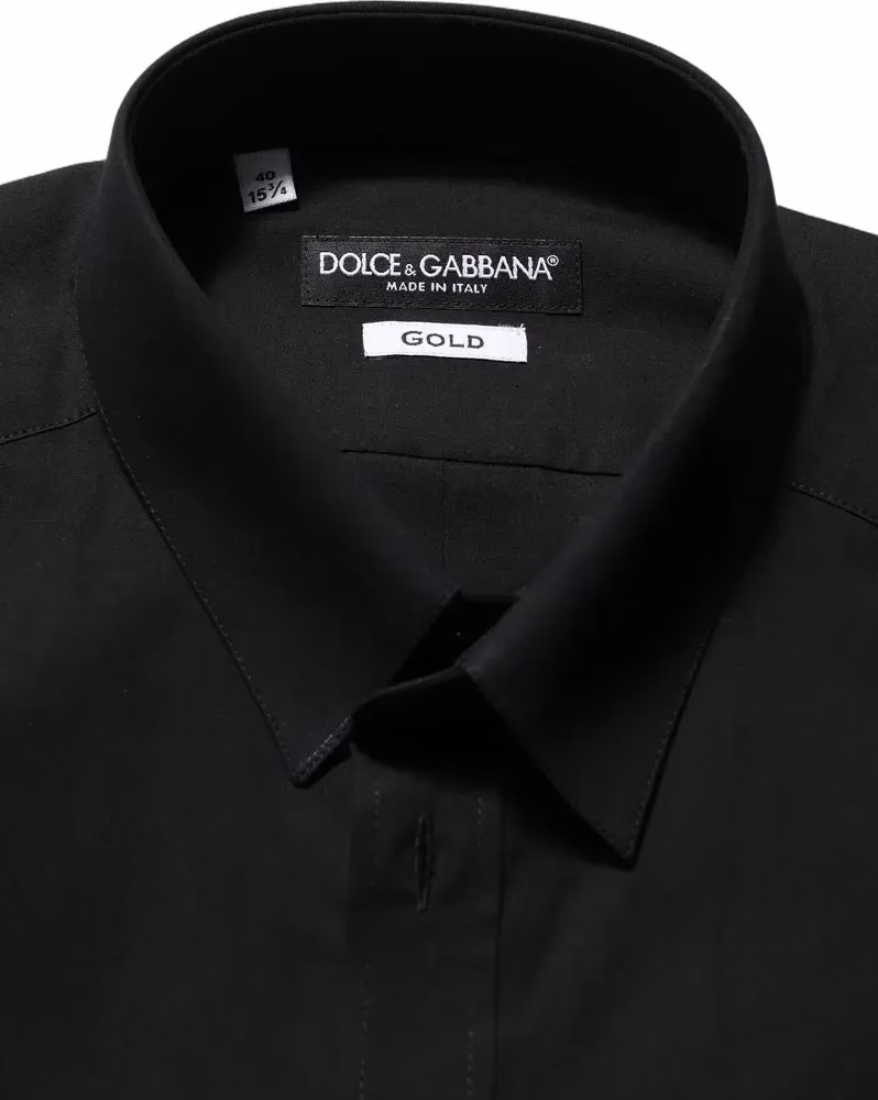 Dolce & Gabbana Black Cotton Stretch GOLD Fit Dress Shirt