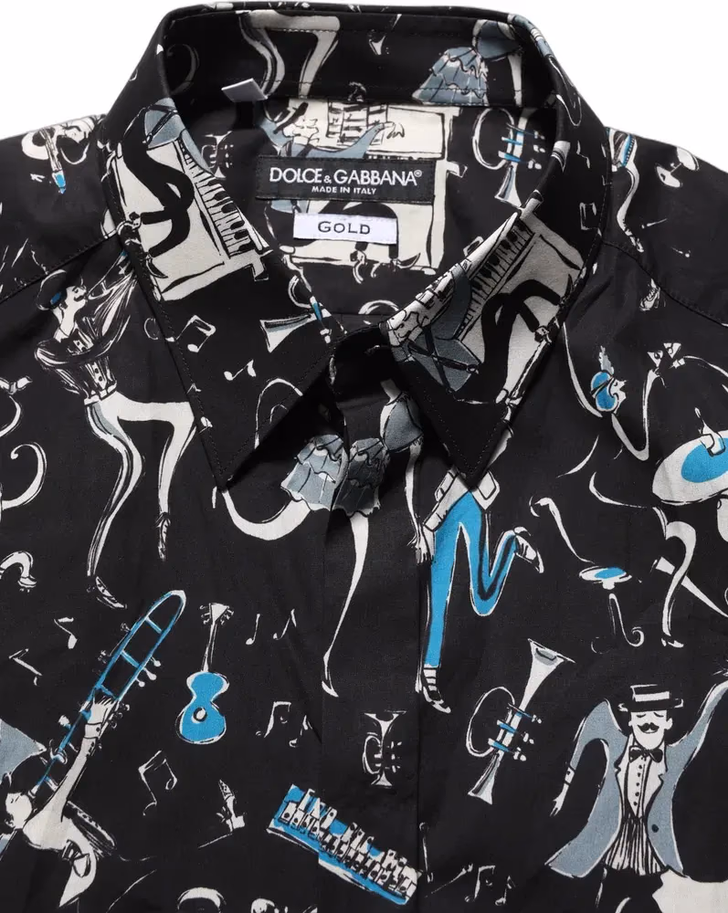 Dolce & Gabbana Black Jazz Club Cotton GOLD Fit Dress Shirt