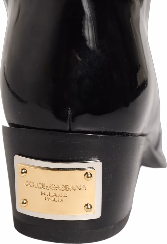 Dolce & Gabbana Black Leather Knee High Heels Boots Shoes