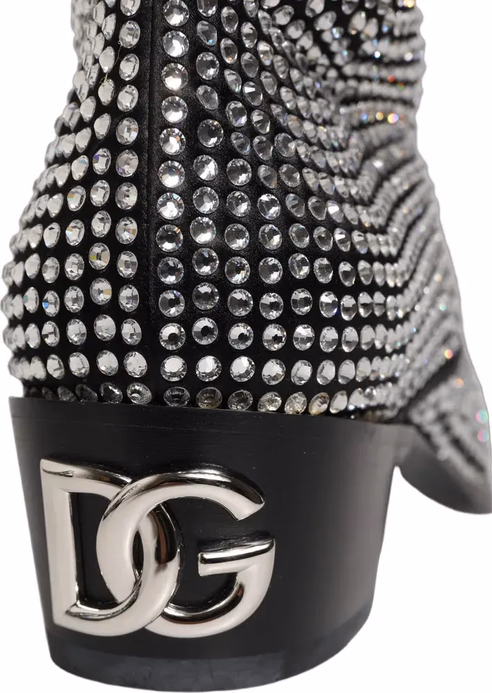 Dolce & Gabbana Black Crystal Embellished Ankle Boots Shoes