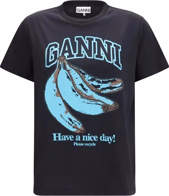 Ganni Black Cotton T-Shirt