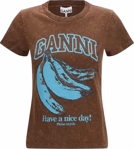 Ganni Brown Cotton T-Shirt