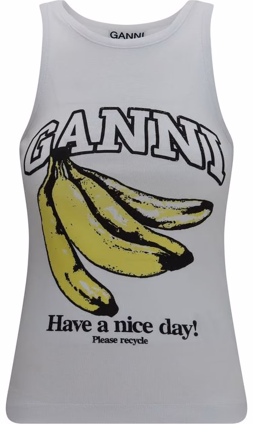 Ganni White Cotton Sleeveles T-Shirt