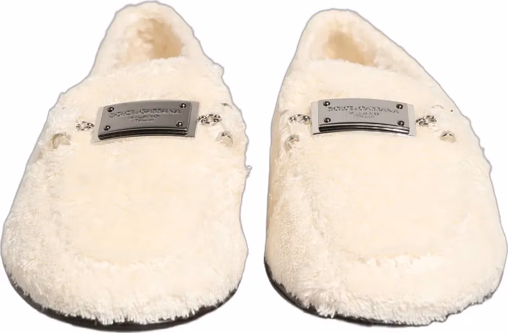 Dolce & Gabbana White Fur Shearling Men Dress Loafers Shoes