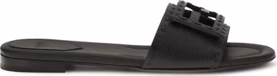 Black Calf Leather Bos Taurus Flat Sandals