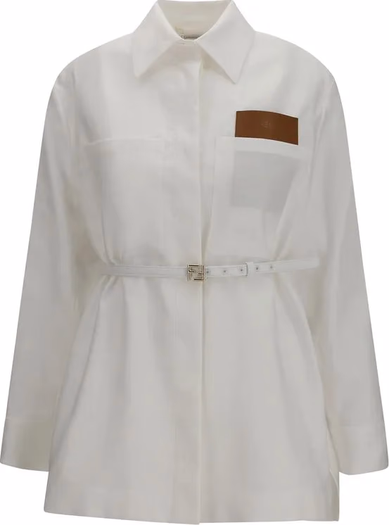 Fendi White Linen Full-Length Jacket