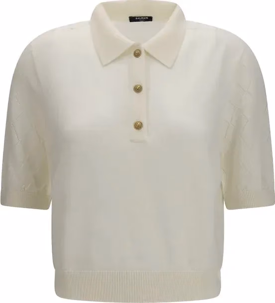 Balmain White Wool Oves Aries Polo Shirt