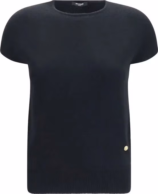 Balmain Black Wool Oves Aries Sleeveles Sweater
