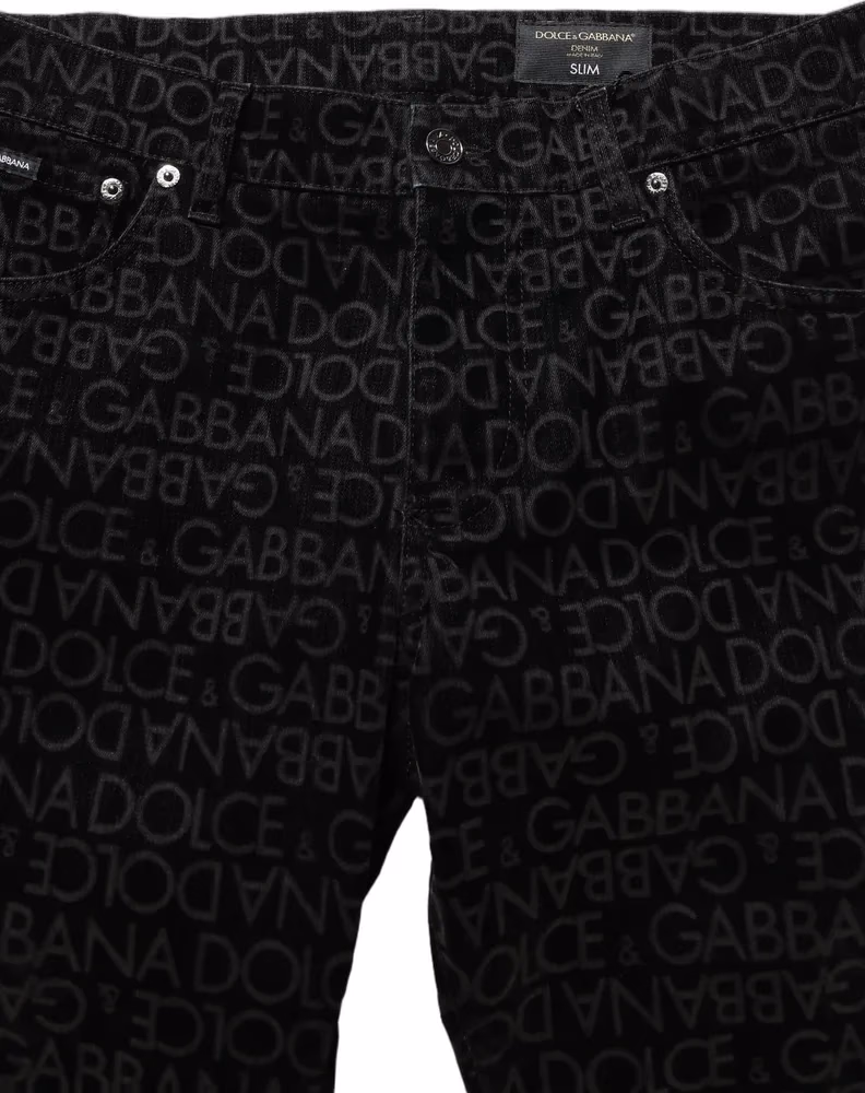 Dolce & Gabbana Black Logo Monogram Cotton Slim Denim Jeans