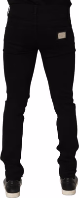 Black Embellished Cotton Skinny Denim Jeans