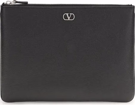 Valentino Garavani Black Calf Leather Bos Taurus Clutch Bag