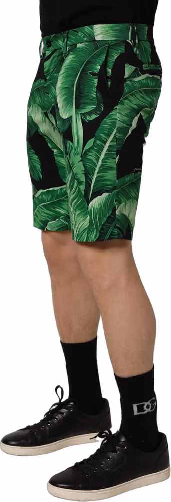 Dolce & Gabbana Black Green Banana Leaf Men Bermuda Shorts