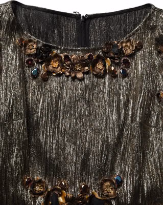 Metallic Gold Embellished Tiered Midi Dress