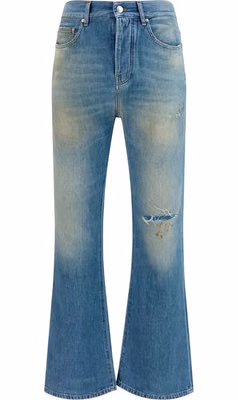 Blue Cotton Flared Jeans