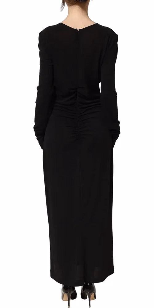 Dolce & Gabbana Black Cotton Long Sleeves Sheath Maxi Dress
