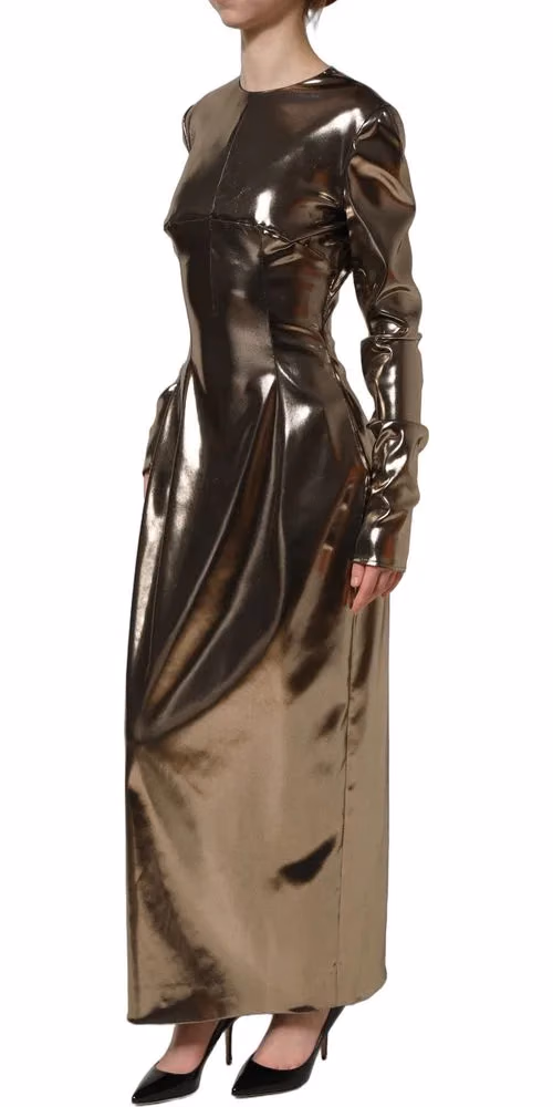 Dolce & Gabbana Metallic Gold Polyester LongSleeve Maxi Dress