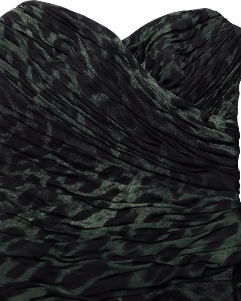 Dolce & Gabbana Green Leopard Print Bustier Draped Midi Dress