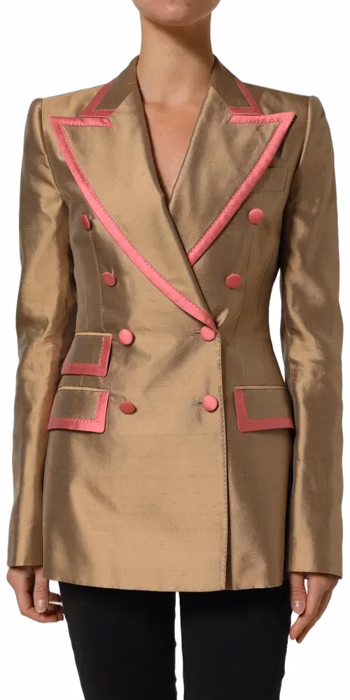 Dolce & Gabbana Gold Silk Double Breasted Coat Blazer Jacket