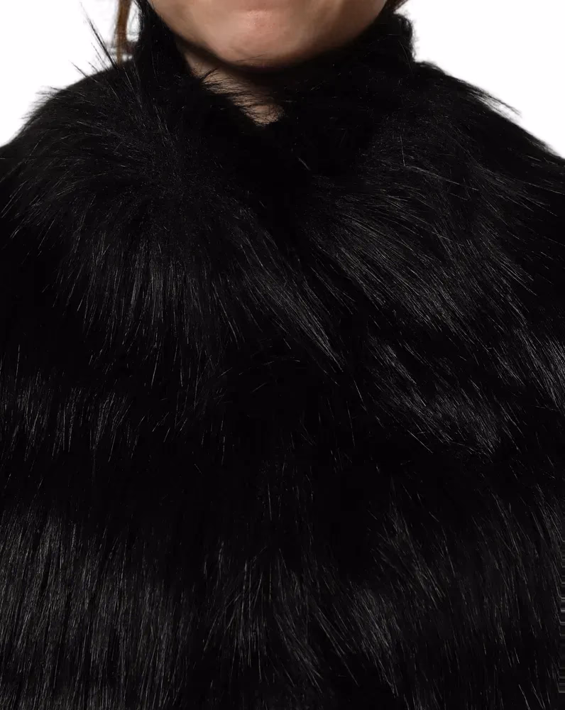 Dolce & Gabbana Black Acrylic Faux Fur Sleeveless Vest Jacket